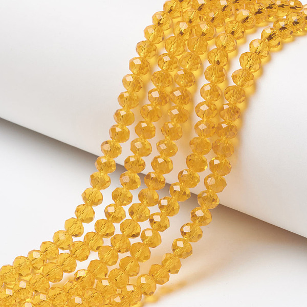 

PandaHall Glass Beads Strands, Faceted, Rondelle, Orange, 3.5x3mm, Hole: 0.4mm, about 113~115pcs/strand, 32~33cm Glass Rondelle Orange