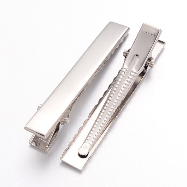 

PandaHall Iron Flat Alligator Hair Clip Findings, DIY Hair Accessories Making, Platinum, 46x8mm Iron