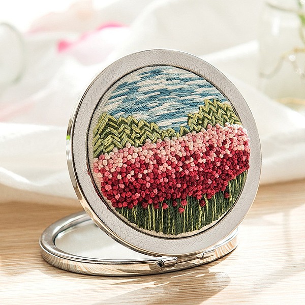 

PandaHall DIY Folding Mirror Embroidery Kit, including Embroidery Needles & Thread, Cotton Fabric, Flower, 150x150mm Cloth Flower