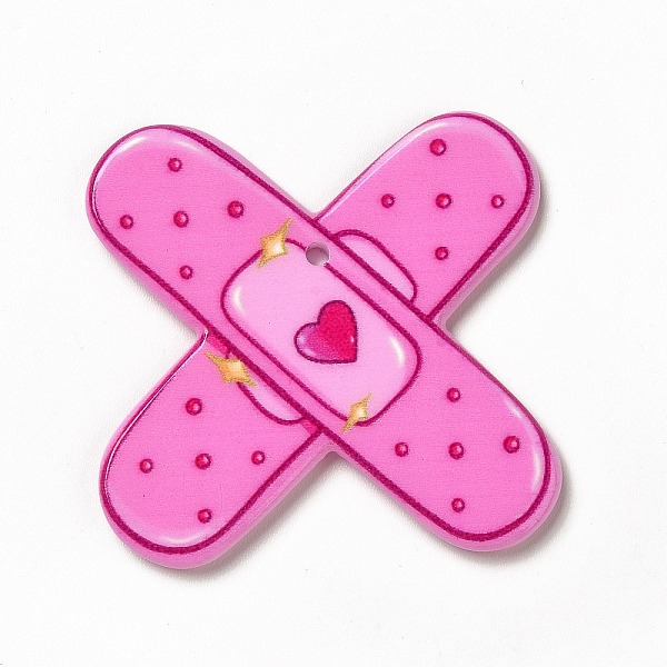 

PandaHall Halloween Printed Acrylic Pendants, Cross Pattern, 35x35x2.3mm, Hole: 1.8mm Acrylic Cross Pink