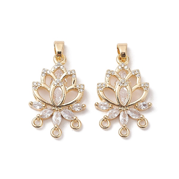 

PandaHall Glass Pendants, with Brass Finding, Flower, Light Gold, 24x16x4.5mm, Hole: 4.8x2.8mm Brass+Glass Flower Clear