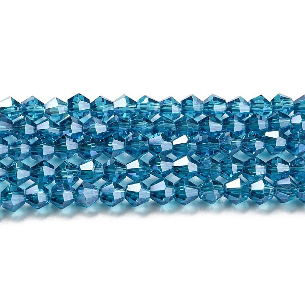 

PandaHall Transparent Electroplate Glass Beads Strands, Pearl Luster Plated, Faceted, Bicone, Steel Blue, 3.5mm, about 113~115pcs/strand...
