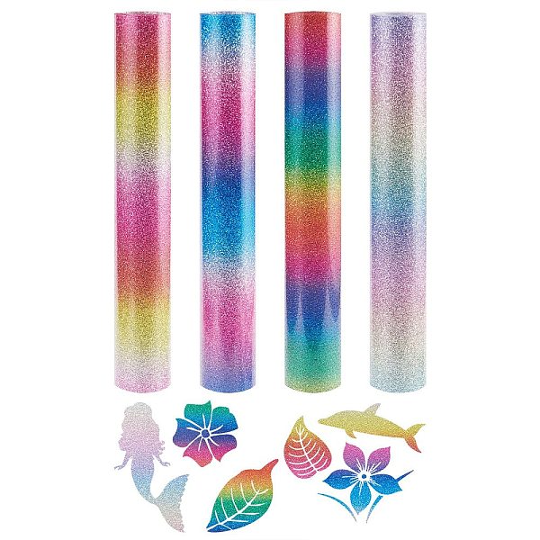 

PandaHall 4Pcs Colorful Glitter Heat Transfer, Heat Transfer Vinyl, for T-Shirts, Hats, Clothing, Mixed Color, 300x250x0.3mm, 1pc/color..., Multicolor