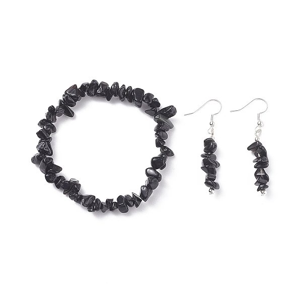 

PandaHall Natural Obsidian Chips Beaded Jewelry Set, Gemstone Stretch Bracelets & Dangle Earrings for Women, Platinum, 35mm, Pin: 0.5mm...