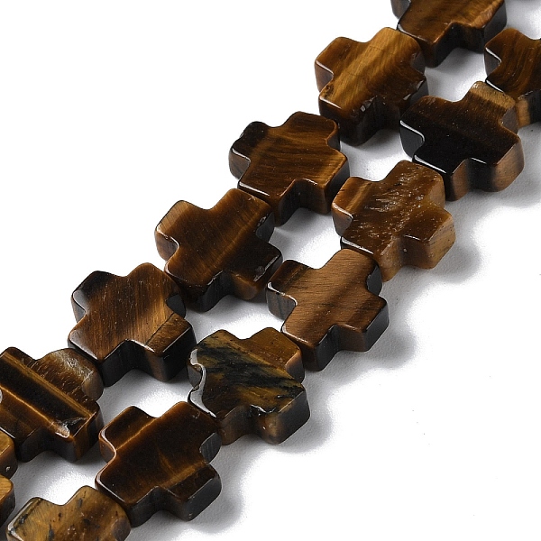 

PandaHall Natural Tiger Eye Beads Strands, Cross, 13~13.5x12.5~13.5x4~5mm, Hole: 1mm, about 18pcs/strand, 9.21''(23.4cm) Tiger Eye Cross