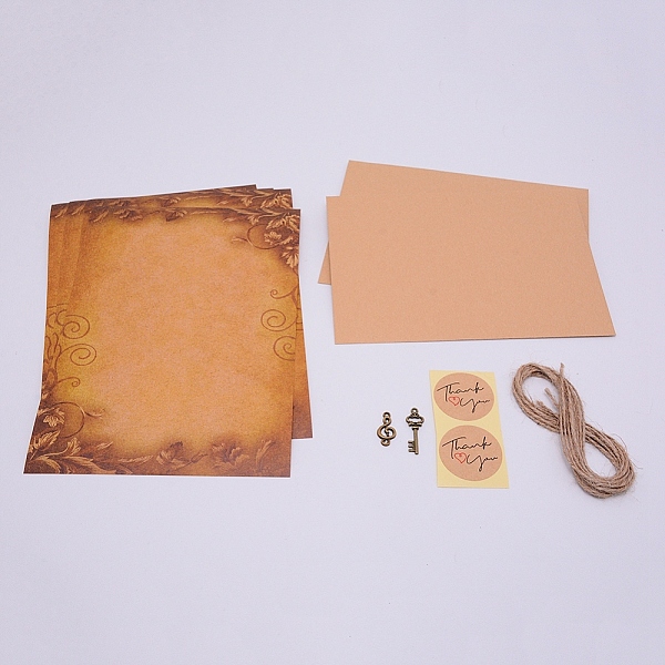 

PandaHall Vintage Retro Writing Letter Stationery & Blank Mini Paper Envelopes Kits, with Alloy Pendants and Jute Twine, for Birthday Party..., Brown