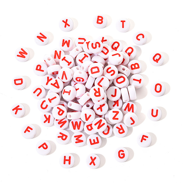 

PandaHall Opaque White Acrylic Beads, with Enamel, Horizontal Hole, Flat Round with Initial Letter, Red, 9.5x4.5mm, Hole: 2mm, 100pcs/set...