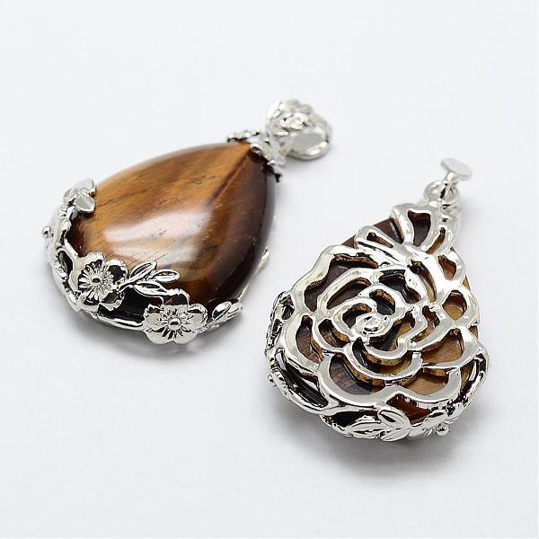 

PandaHall Natural Tiger Eye Pendants, with Brass Findings, teardrop, Platinum, 40.5x27x8.5mm, Hole: 4x6.5mm Tiger Eye Teardrop