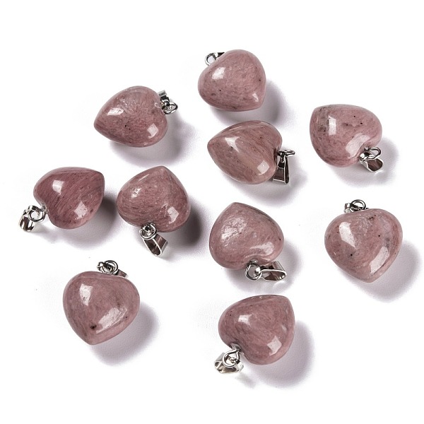 

PandaHall Natural Rhodonite Pendants, with Platinum Brass Loops, Heart, 18~19x15~15.5x6~8mm, Hole: 6x2.5~3mm Rhodonite Heart