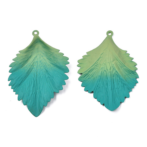 

PandaHall Spray Painted Iron Big Pendants, Leaf, Dark Cyan, 63x42x5.5mm, Hole: 1.8mm Iron Leaf