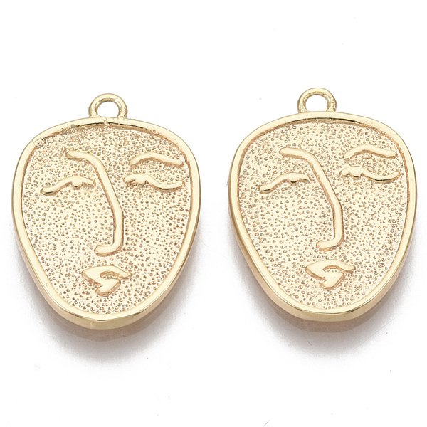 

PandaHall Brass Pendants, Nickel Free, Abstract Face, Real 18K Gold Plated, 19x13.5x1.5mm, Hole: 1.4mm Brass Body