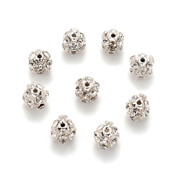 

PandaHall Brass Clear Rhinestone Beads, Grade B, Round, Silver Color Plated, 8mm Brass+Rhinestone Round Clear