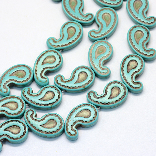 

PandaHall Synthetic Turquoise Bead Strands, Tadpole, Dyed, Turquoise, 21x12.5x4mm, Hole: 1.5mm, about 22pcs/strand, 15.7' Synthetic..., Green