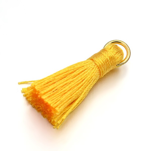 

PandaHall Nylon Tassel Pendant Decorations, with Golden Tone Iron Findings, Gold, 27~30x15mm, Jump Ring: 4mm, Hole: 4x2mm, 10pcs/bag Nylon...