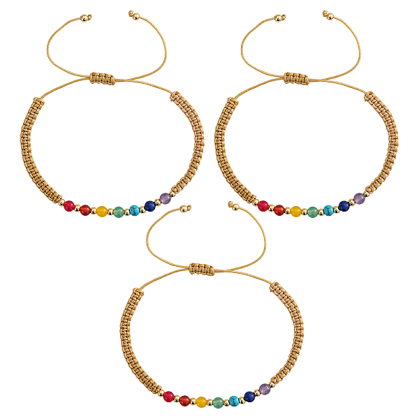 3 Stück verstellbares Chakra-Armband-Set mit runden Perlen aus Natur- und Kunststeinen