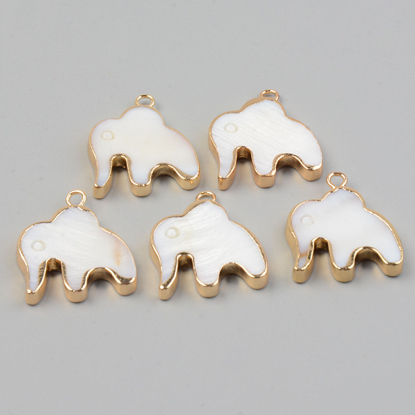 

PandaHall Electroplate Natural Freshwater Shell Pendants, with Golden Brass Findings, Elephant, Seashell Color, 23.5x19.5x3.5mm, Hole: 2mm...