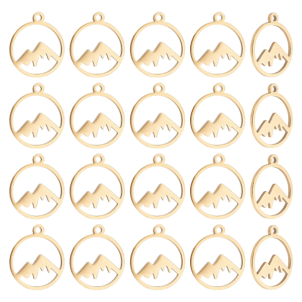 

PandaHall UNICRAFTALE 20pcs Golden Mountain Charms Stainless Steel Hypoallergenic Hollow Charm 17mm Flat Round with Mountain Dangle Pendants...