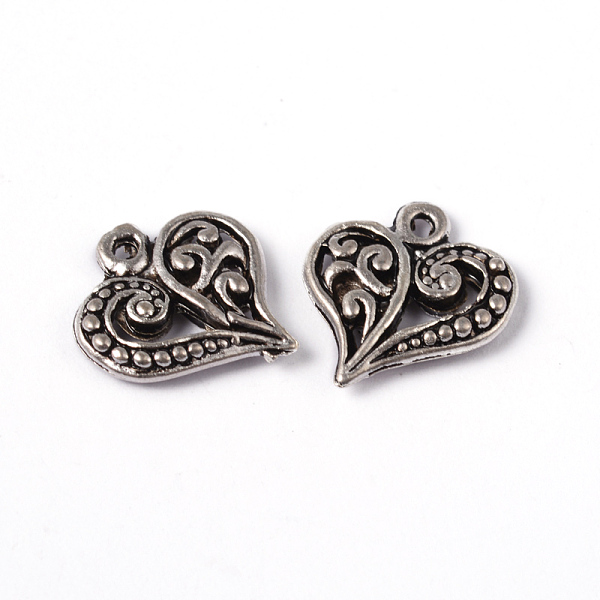 

PandaHall Tibetan Style Filigree Alloy Heart Charms, Cadmium Free & Lead Free, Antique Silver, 14x13x3mm, Hole: 1.5mm, about 1100pcs/1000g...