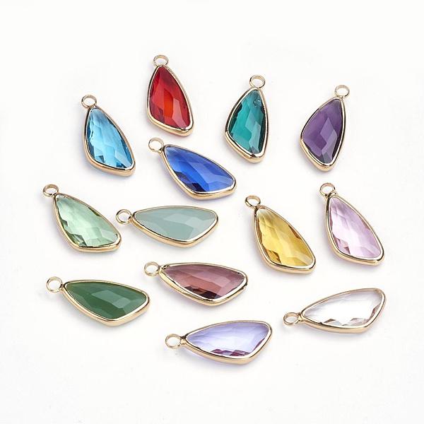 

PandaHall Glass Pendants, with Brass Findings, Faceted, Triangle, Golden, Mixed Color, 22x9.5~10x4~4.5mm, Hole: 2mm Brass+Glass Triangle..., Multicolor