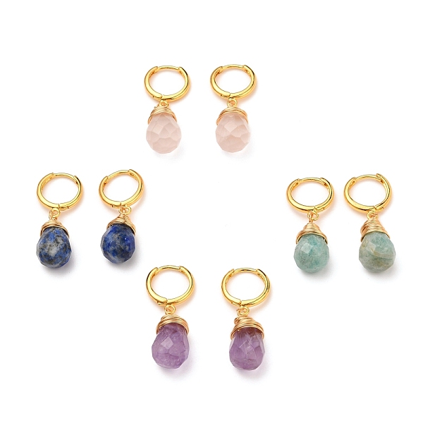 

PandaHall Brass Huggie Hoop Earrings, with Wire Wrapped Faceted Natural Gemstone Pendants, Teardrop, Golden, 33.5~34mm, Pin: 1mm Mixed Stone...