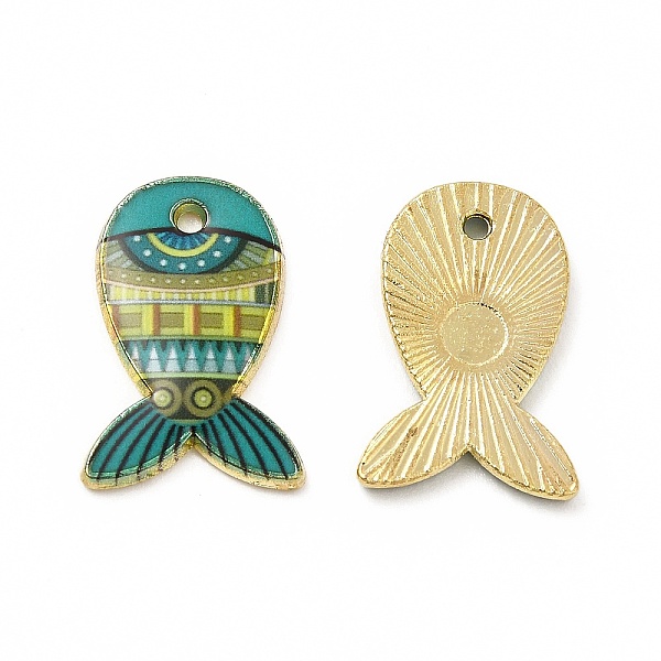 

PandaHall Rack Plating Alloy Pendants, Printed, Lead Free & Cadmium Free & Nickel Free, Fish Charm, Light Gold, Medium Turquoise...