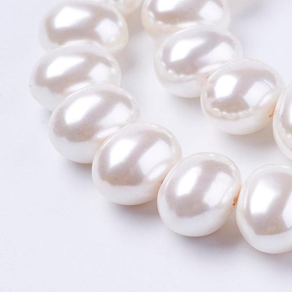 

PandaHall Shell Pearl Beads Strands, Oval, White, 12~13x15~16x12mm, Hole: 1mm, about 30pcs/strand, 15.5 inch Shell Pearl Oval White