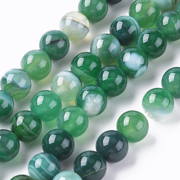 

PandaHall Natural Striped Agate/Banded Agate Beads Strands, Dyed & Heated, Round, Green, 6mm, Hole: 1mm, about 63pcs/strand, 14.57 inch...