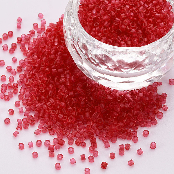 

PandaHall Glass Cylinder Beads, Seed Beads, Transparent Frosted Colours, Round Hole, Crimson, 1.5~2x1~2mm, Hole: 0.8mm, about 8000pcs/bag..., Pink