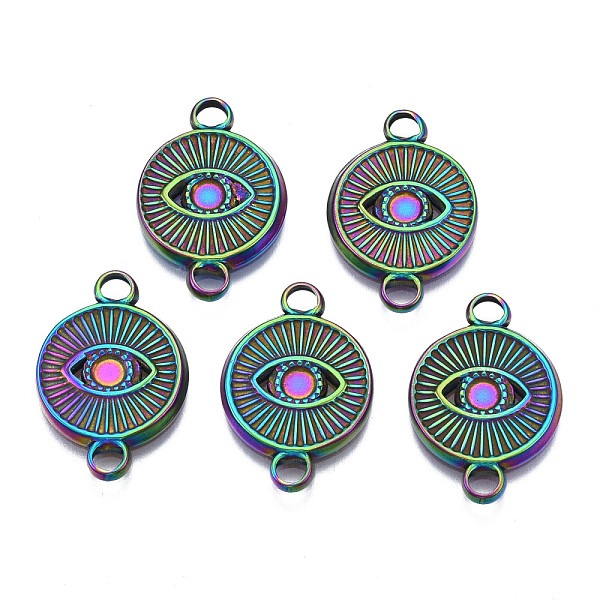 

PandaHall Rack Plating Rainbow Color 304 Stainless Steel Enamel Links Connectors, Cadmium Free & Nickel Free & Lead Free, Flat Round with...