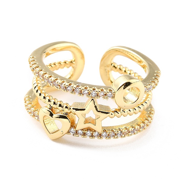 

PandaHall Brass Micro Pave Clear Cubic Zirconia Cuff Rings, Open Rings, Round & Stare & Heart, Real 18K Gold Plated, Clear, US Size 6...