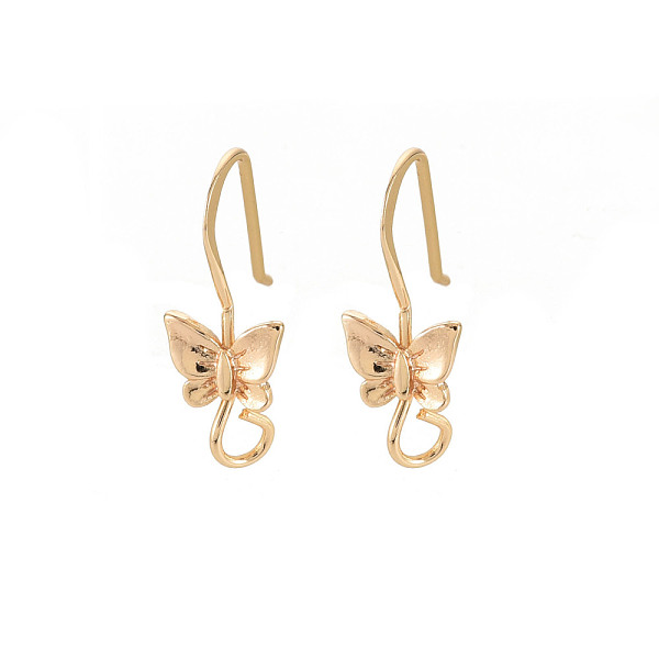 

PandaHall Brass Earring Hooks, Ear Wire, with Horizontal Loop, Nickel Free, Butterfly, Real 18K Gold Plated, 20x8mm, Hole: 2.5mm, 22 Gauge...