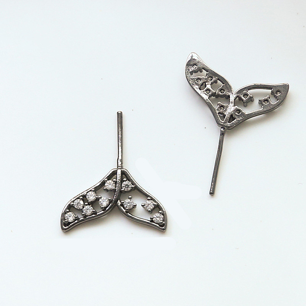 

PandaHall Brass Micro Pave Clear Cubic Zirconia Fishtail Head Pins, for Baroque Pearl Making, Gunmetal, 20x16mm Brass