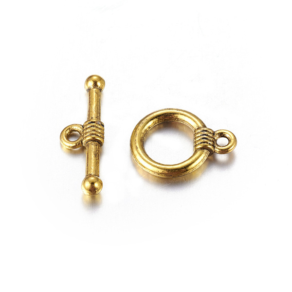 

PandaHall Tibetan Style Alloy Toggle Clasps, Lead Free and Cadmium Free, Antique Golden, 15x11mm, Hole: 2mm Alloy Ring