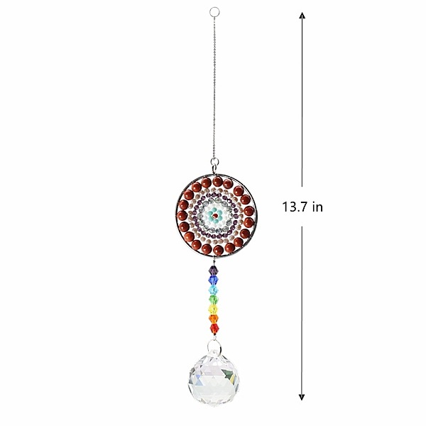 PandaHall Big Pendant Decorations, Hanging Sun Catchers, Chakra Theme K9 Crystal Glass, Teardrop, Chocolate, 34.8cm Glass Teardrop Brown