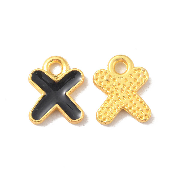 

PandaHall Alloy Enamel Pendants, Matte Gold Color, Letter Charm, Nickel Free, Letter X, 10x8x1.5mm, Hole: 1.6mm Alloy+Enamel Letter X Black