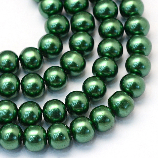 

PandaHall Baking Painted Pearlized Glass Pearl Round Bead Strands, Green, 6~7mm, Hole: 1mm, about 145pcs/strand, 31.4 inch Glass Round Green