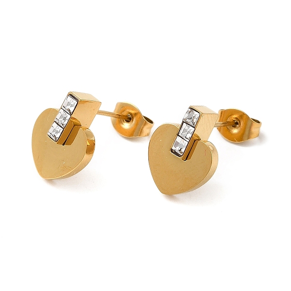 

PandaHall Vacuum Plating 304 Stainless Steel Heart Stud Earrings with Rhinestone, Golden, 12.5x9.5mm Rhinestone Heart