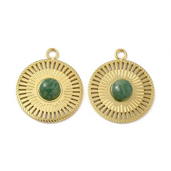 

PandaHall Natural African Jade Pendants, Flat Round Charms, with Vacuum Plating Real 18K Gold Plated 201 Stainless Steel Findings...