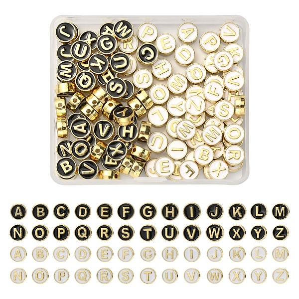 

PandaHall 104Pcs 52 Style Alloy Enamel Beads, Cadmium Free & Lead Free, Light Gold, Flat Round with Alphabet, Letter A~Z, 8x4mm, Hole: 1.5mm...