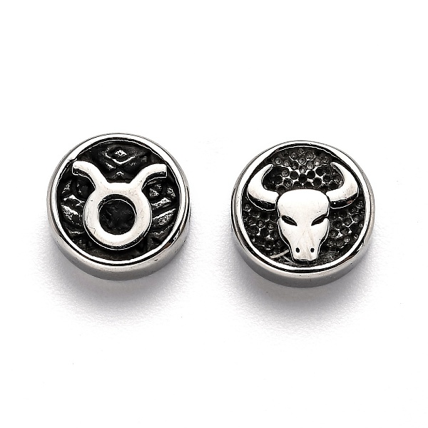 

PandaHall 304 Stainless Steel Beads, Flat Round with Twelve Constellations, Antique Silver, Taurus, 10x4mm, Hole: 1.8mm 304 Stainless Steel...
