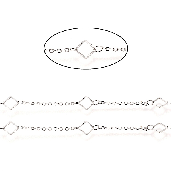 

PandaHall Brass Cable Chain, Long-Lasting Plated, Soldered, with Spool, Textured Rhombus, Real Platinum Plated, 2x1.5x0.3mm, about 32.8 Feet...