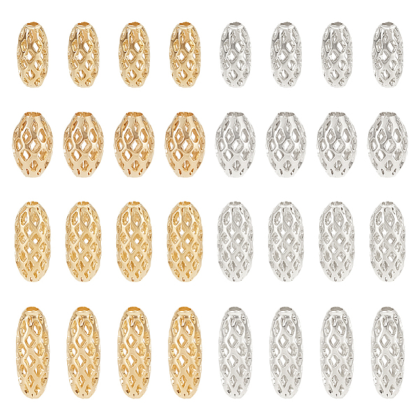 

PandaHall 80Pcs 8 Styles Brass Beads, Long-Lasting Plated, Hollow Out, Rice, Golden & Silver, 8~11x4~5mm, Hole: 1.4~1.5mm, 10pcs/style...