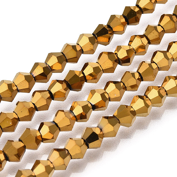 

PandaHall Electroplate Glass Bead Strands, Rainbow Plated, Faceted Bicone, Golden Plated, 4x4.5mm, Hole: 1mm, about 82~85pcs/strand...