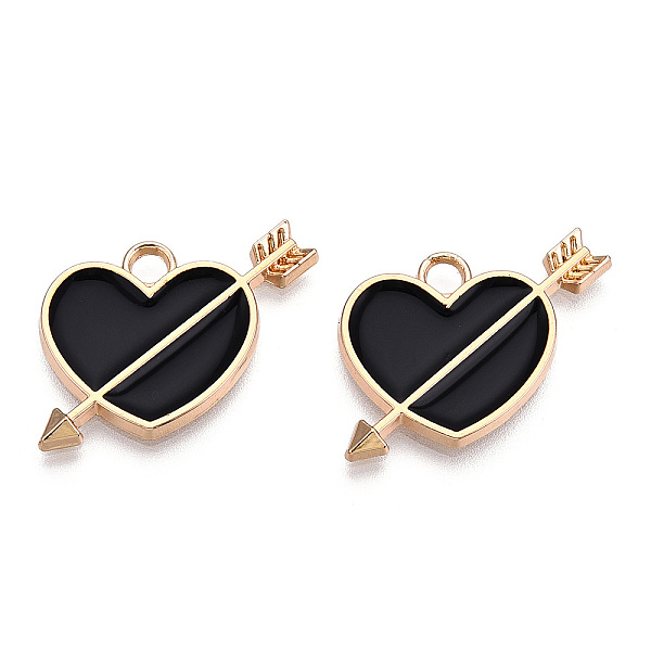 

PandaHall Light Gold Plated Alloy Pendants, with Enamel, Heart with Arrow, Black, 18x23.5x2mm, Hole: 2.5mm Alloy+Enamel Heart Black