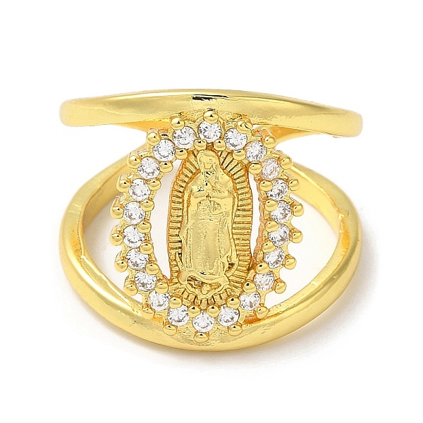 

PandaHall Clear Cubic Zirconia Virgin Mary Open Cuff Rings, Rack Plating Brass Jewelry, Long-Lasting Plated, Real 18K Gold Plated, Inner...