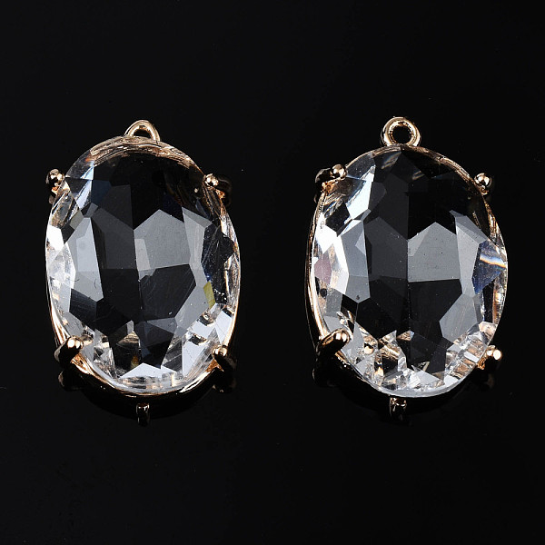 

PandaHall Transparent Glass Links Connectors, with Light Gold Tone Brass Findings, Long-Lasting Plated, Faceted, Oval, Clear, 20.5x13x7mm...