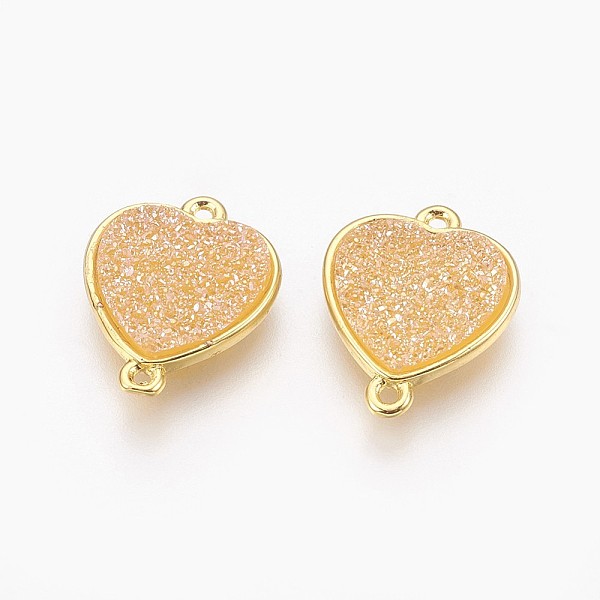 

PandaHall Electroplate Druzy Resin Links connectors, with Golden Tone Brass Findings, Heart, Bisque, 17x13.5x3.5mm, Hole: 1mm Brass+Resin..., Orange