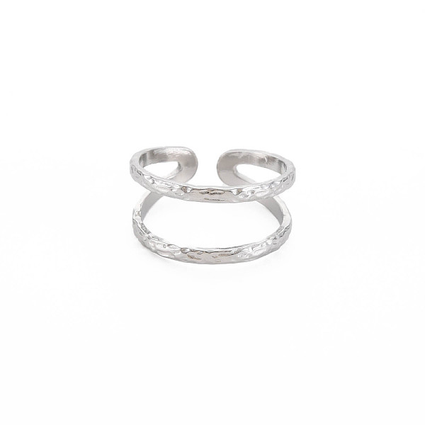 

PandaHall 304 Stainless Steel Double Line Open Cuff Ring for Women, Stainless Steel Color, US Size 8(18.1mm) 304 Stainless Steel
