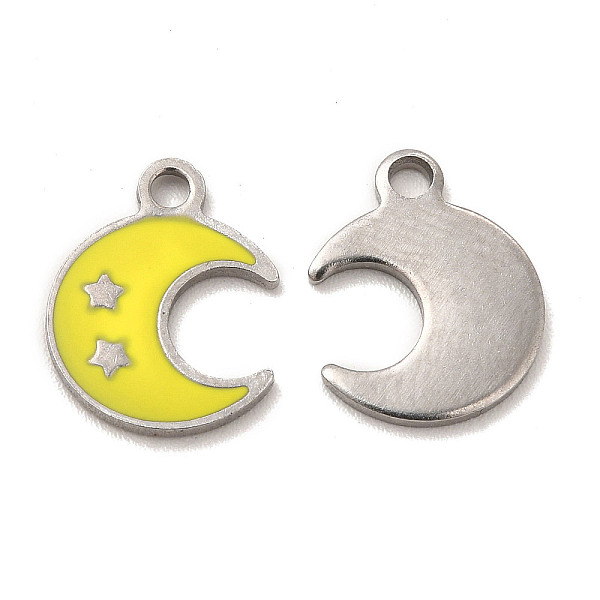 

PandaHall 304 Stainless Steel Enamel Pendants, Moon with Star Charm, Stainless Steel Color, 12.5x10x1mm, Hole: 1.6mm Stainless Steel+Enamel..., Yellow