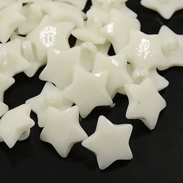 PandaHall Acrylic Shank Buttons, 1-Hole, Dyed, Faceted, Star, White, 16x3mm, Hole: 3mm Acrylic Star White